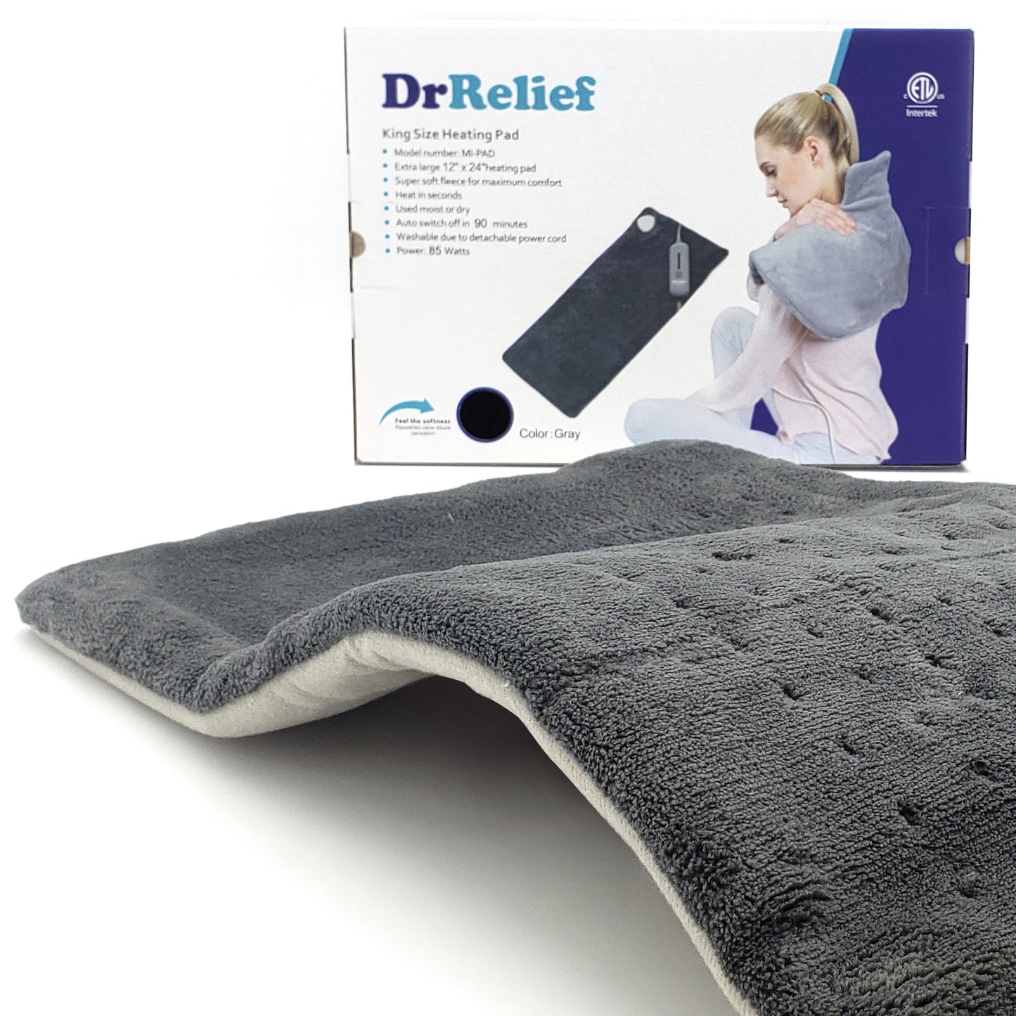 Dr Relief by SUNAID Full Back Heating Pad Fast Heating Wrap with Auto Shut Off for Back, Neck and Shoulder, Abdomen, Waist Pain Relief, Dry/Moist Option (17"x33", Gray)