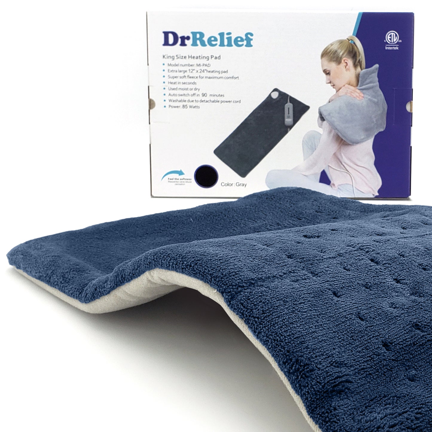 Dr Relief by SUNAID Full Back Heating Pad Fast Heating Wrap with Auto Shut Off for Back, Neck and Shoulder, Abdomen, Waist Pain Relief, Dry/Moist Option (17"x33", Navy)