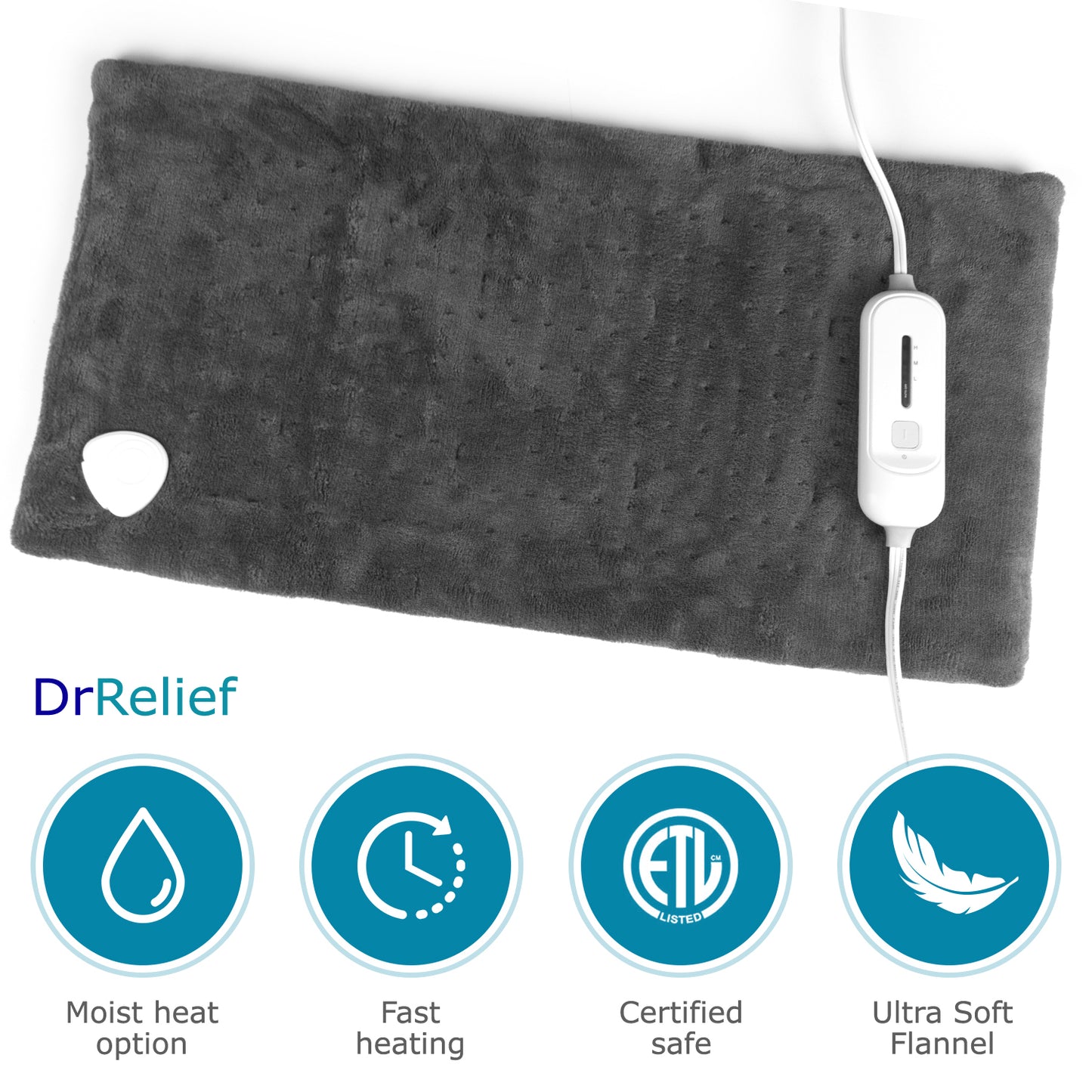 Dr Relief by SUNAID Full Back Heating Pad Fast Heating Wrap with Auto Shut Off for Back, Neck and Shoulder, Abdomen, Waist Pain Relief, Dry/Moist Option (17"x33", Gray)