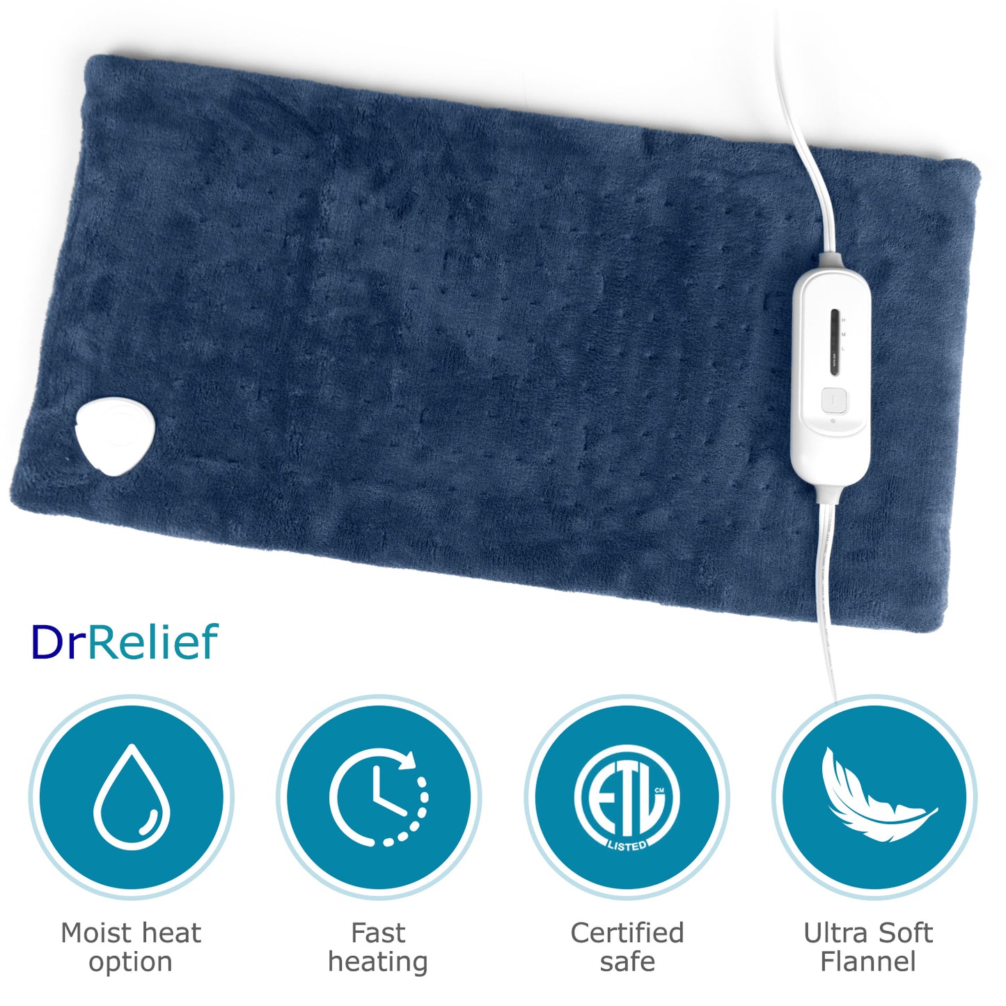 Dr Relief by SUNAID Full Back Heating Pad Fast Heating Wrap with Auto Shut Off for Back, Neck and Shoulder, Abdomen, Waist Pain Relief, Dry/Moist Option (17"x33", Navy)