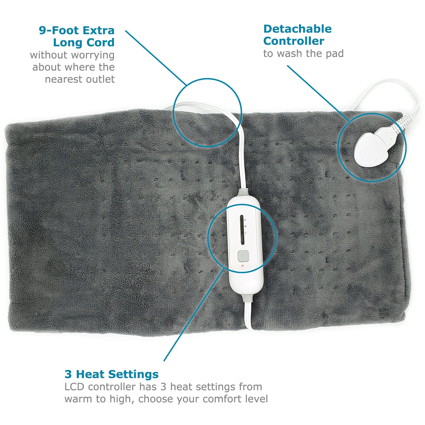 Dr Relief by SUNAID Full Back Heating Pad Fast Heating Wrap with Auto Shut Off for Back, Neck and Shoulder, Abdomen, Waist Pain Relief, Dry/Moist Option (12"x24", Gray)