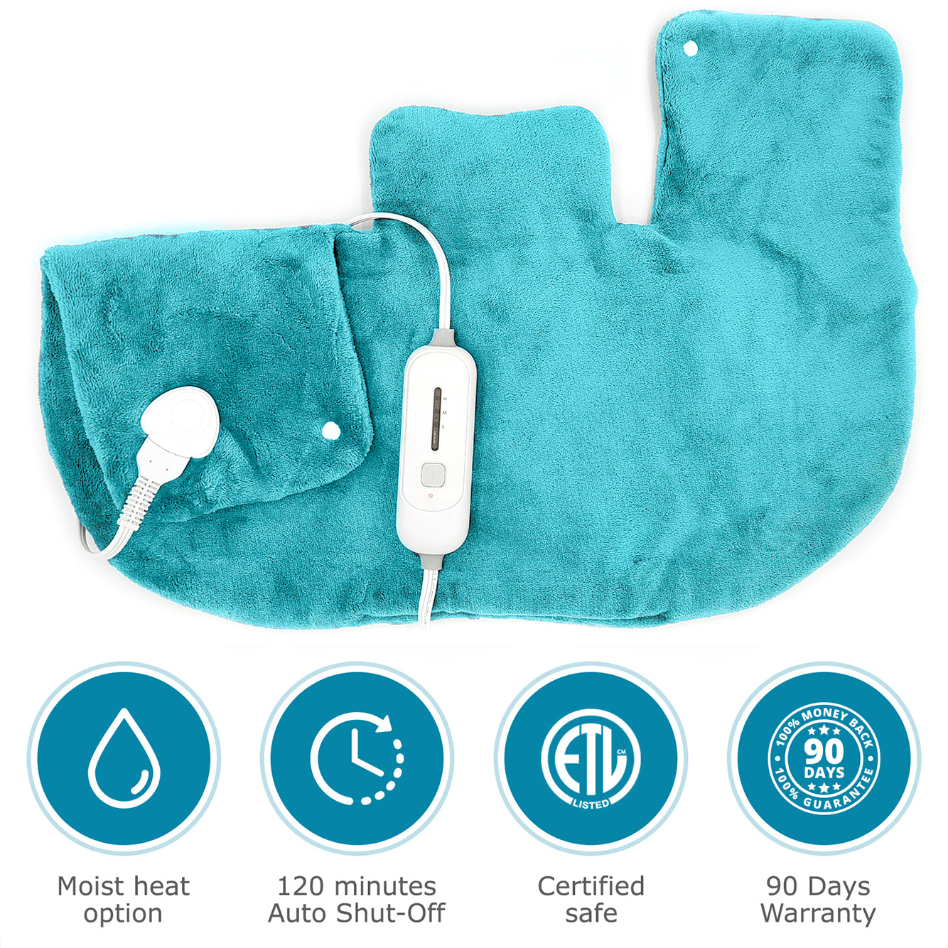 Dr Relief by SUNAID Heating Pad Gift Set of 2 - King Size 18" x 25" Shoulder Heating Pad and 12" x 24" Fast Heating Wrap with Auto Shut Off for Back, Neck and Shoulder, Abdomen, Waist Pain Relief, Dry/Moist Option (Blue)