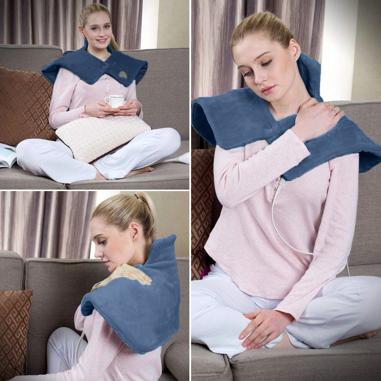 Dr Relief by SUNAID Heating Pad Gift Set of 2 - King Size 18" x 25" Shoulder Heating Pad and 12" x 24" Fast Heating Wrap with Auto Shut Off for Back, Neck and Shoulder, Abdomen, Waist Pain Relief, Dry/Moist Option (Navy)