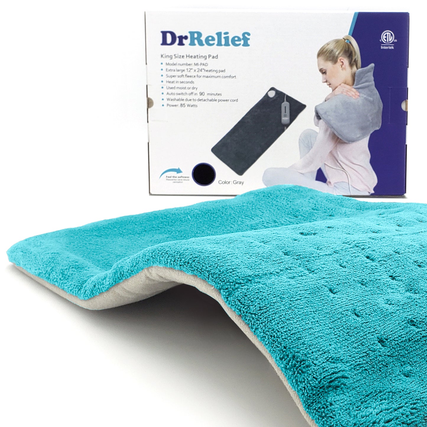 Dr Relief by SUNAID Heating Pad Gift Set of 2 - King Size 18" x 25" Shoulder Heating Pad and 12" x 24" Fast Heating Wrap with Auto Shut Off for Back, Neck and Shoulder, Abdomen, Waist Pain Relief, Dry/Moist Option (Blue)