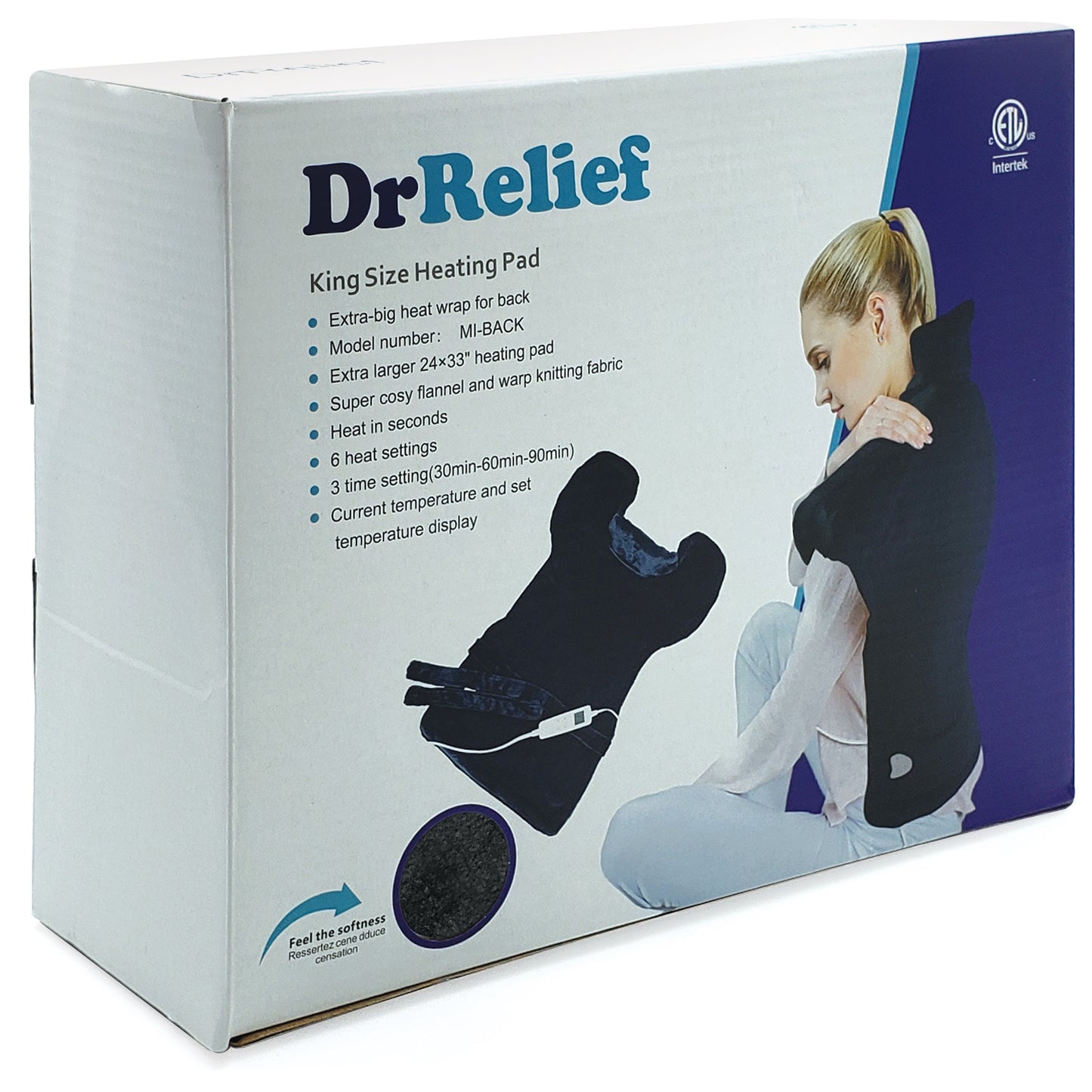 Dr Relief by SUNAID Extra Large Full Back Shoulders and Neck Heating Pad 24" x 33" Fast Heating Wrap with Auto Shut Off for Back, Neck and Shoulder, Abdomen, Waist Pain Relief, Dry/Moist Option (Gray)