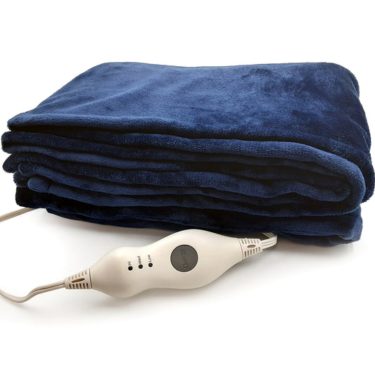 SUNAID Electric Heated Throw Blanket Fleece with Controller, 50" x 60" , 4 Hours Auto Shut-Off, Fast Warming, Full-Body Comfort, Luxuriously Soft, Machine Washable (Navy)