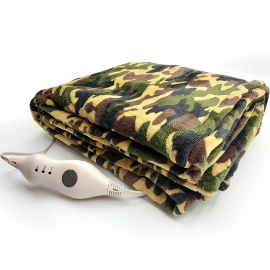 SUNAID Electric Heated Throw Blanket Fleece with Controller, 50" x 60" , 4 Hours Auto Shut-Off, Fast Warming, Full-Body Comfort, Luxuriously Soft, Machine Washable (Camo)