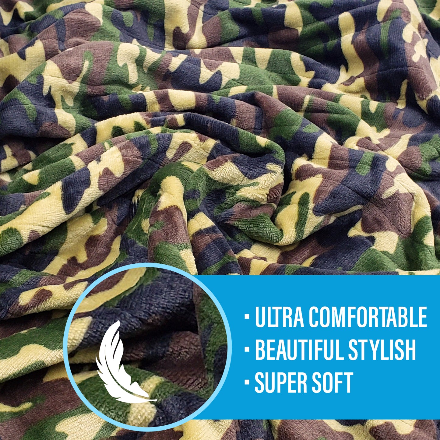 SUNAID Electric Heated Throw Blanket Fleece with Controller, 50" x 60" , 4 Hours Auto Shut-Off, Fast Warming, Full-Body Comfort, Luxuriously Soft, Machine Washable (Camo)