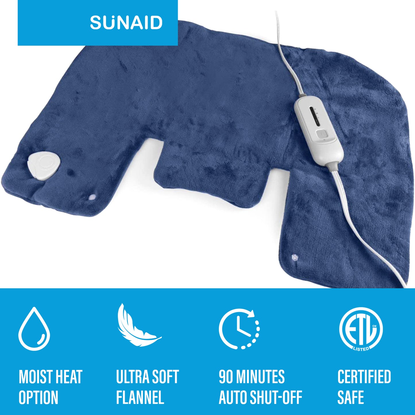 SUNAID Heating Pad Ultra Plush Gift Set of 2 - King Size 18" x 25" Shoulder Heating Pad and 12" x 24" Back Heating Pad for Targeted Pain Relief, Cramps Relief and Relaxation, Fast Heating (Navy)