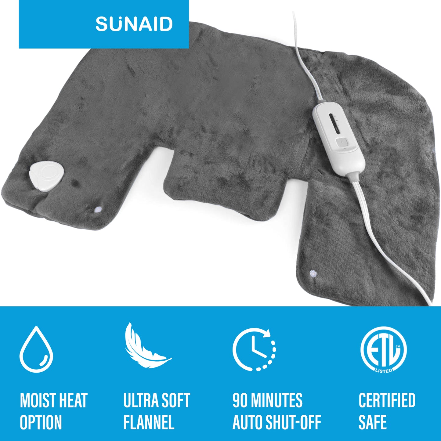 SUNAID Heating Pad Ultra Plush Gift Set of 2 - King Size 18" x 25" Shoulder Heating Pad and 12" x 24" Back Heating Pad for Targeted Pain Relief, Cramps Relief and Relaxation, Fast Heating (Gray)