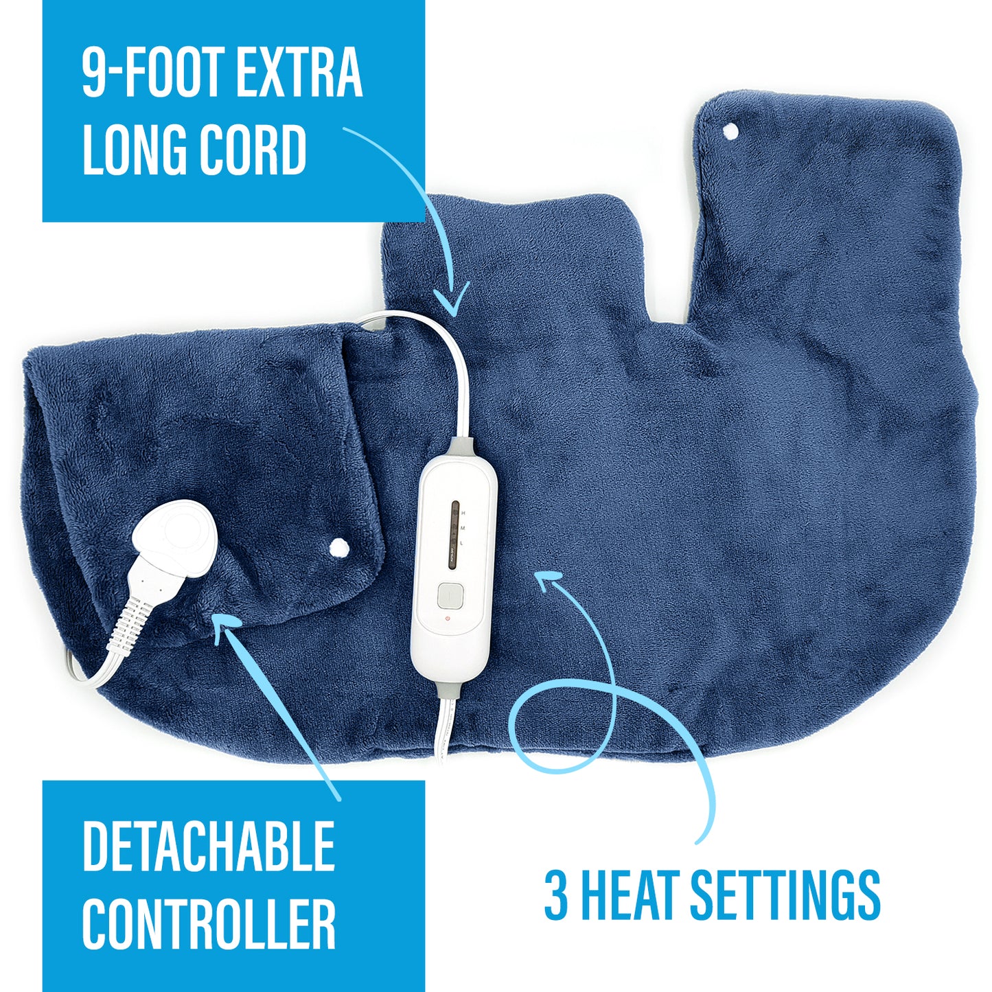 SUNAID Heating Pad Ultra Plush Gift Set of 2 - King Size 18" x 25" Shoulder Heating Pad and 12" x 24" Back Heating Pad for Targeted Pain Relief, Cramps Relief and Relaxation, Fast Heating (Navy)