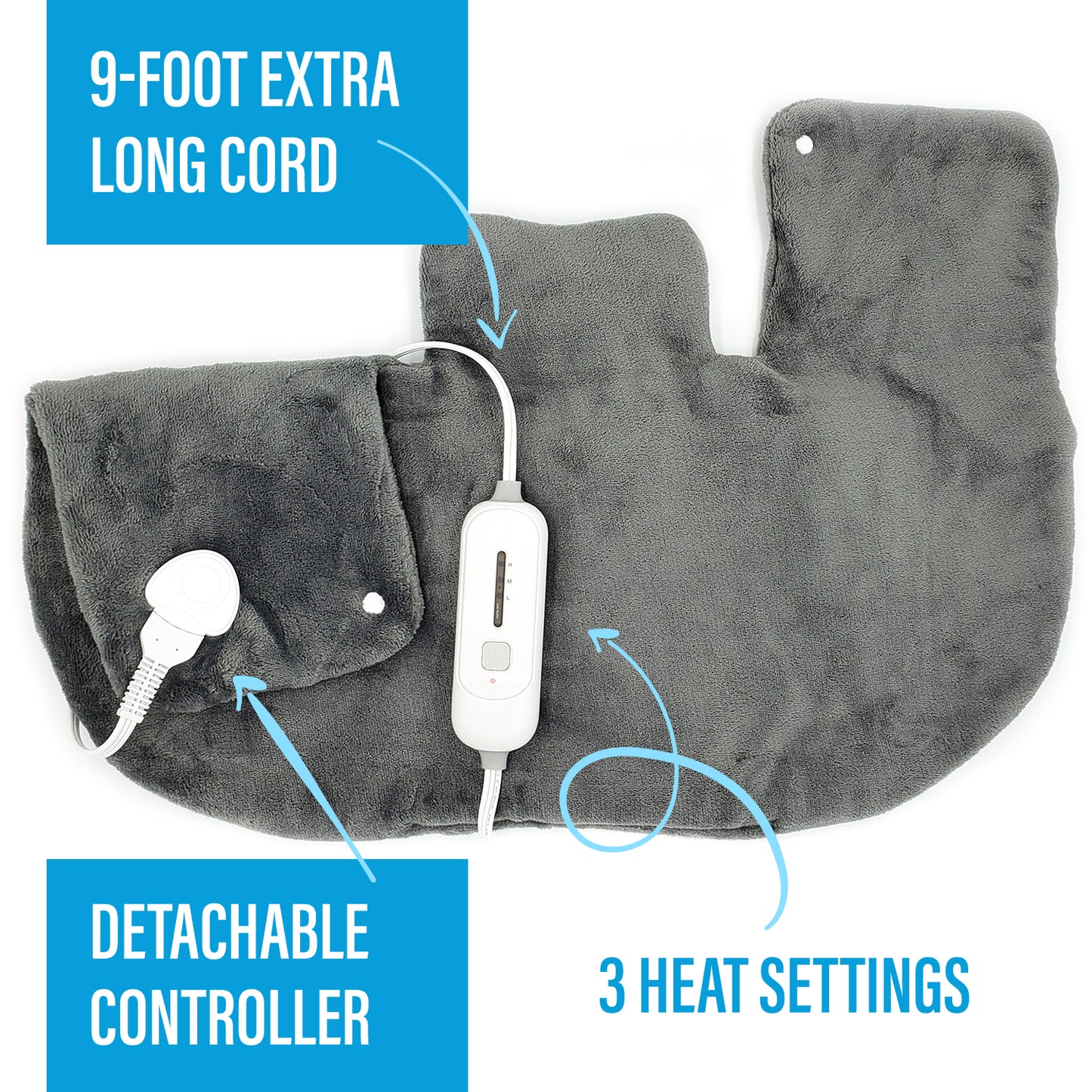 SUNAID Heating Pad Ultra Plush Gift Set of 2 - King Size 18" x 25" Shoulder Heating Pad and 12" x 24" Back Heating Pad for Targeted Pain Relief, Cramps Relief and Relaxation, Fast Heating (Gray)