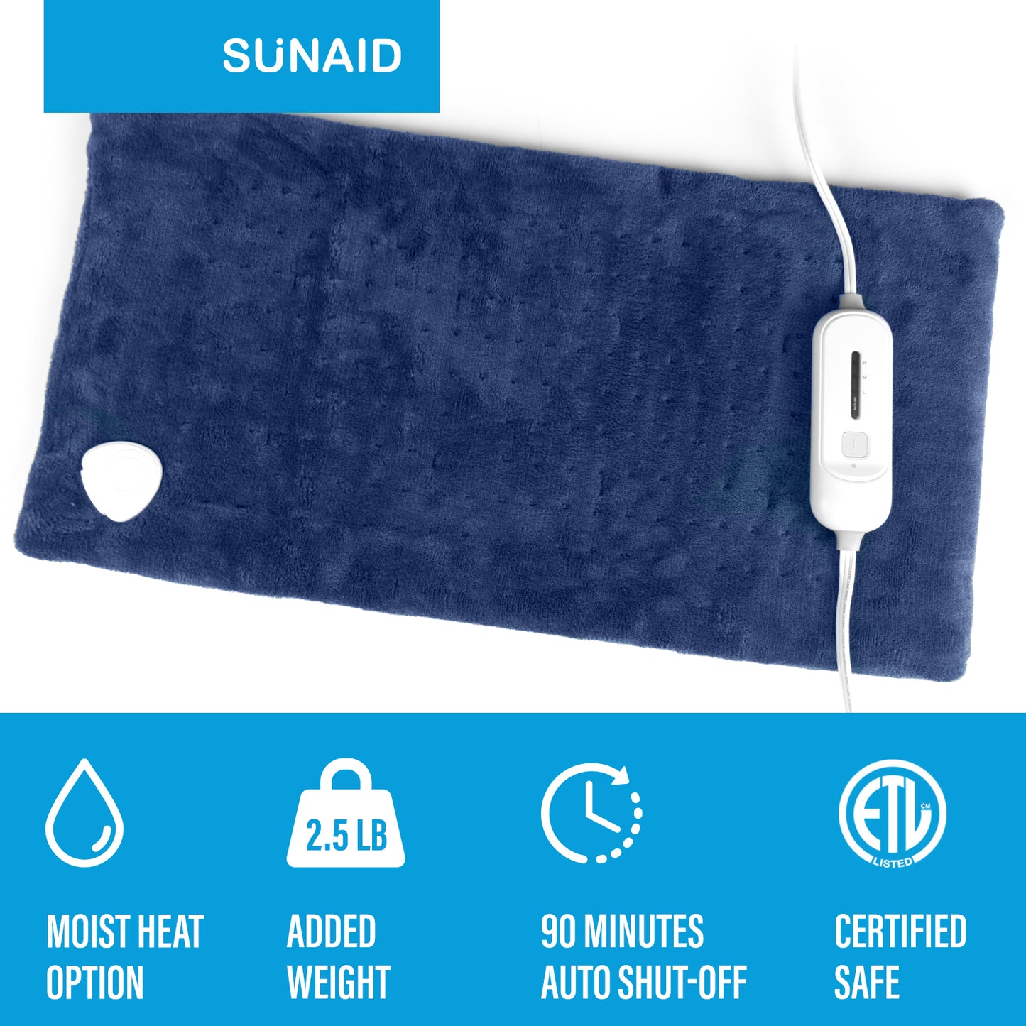 SUNAID Heating Pad for Pain Relief, Weighted Heating Therapy Pad Ultra Soft Touch, Multiple Temperature Options, Hot Heat Pads Auto Shut Off, Machine Washable, Fast-Heating, Moist Therapy (Navy)